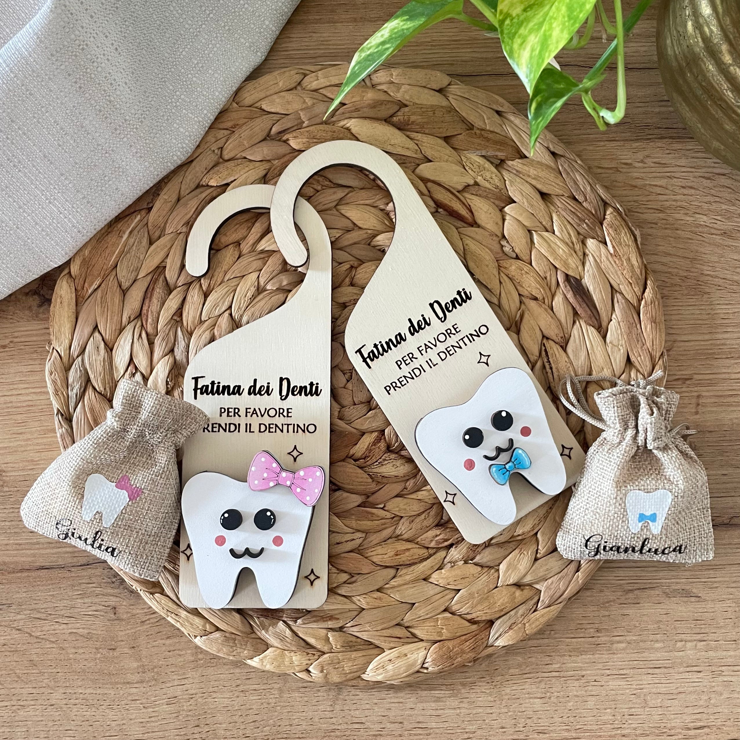 Ciondolo Porta Fatina Dei Denti In Legno - Set Con Bottiglia E Custodia, Regalo Per Bambini (Rosa) - 2